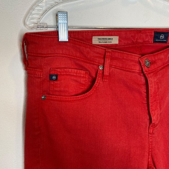AG The Stevie Ankle Slim Straight Red Denim Jeans 31 Cotton Stretch Premium - Picture 5 of 11